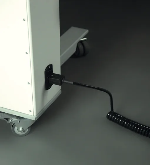 Coiled mains power cable