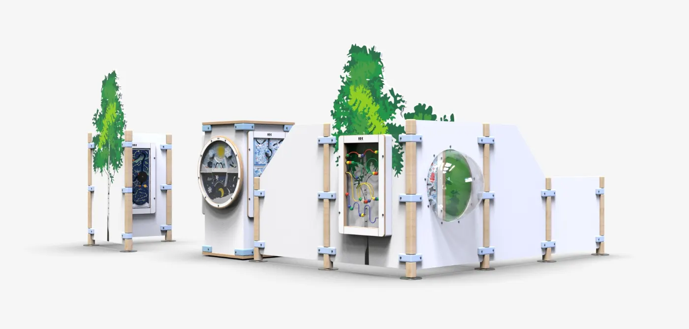 IKC fence panels with trees, a dome and a dashboard