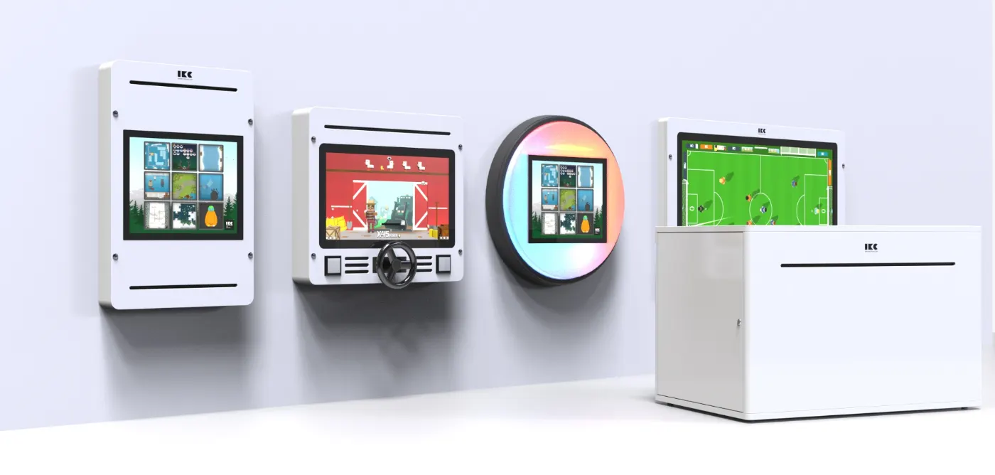 IKC Delta touch screens on a wall and a touch table